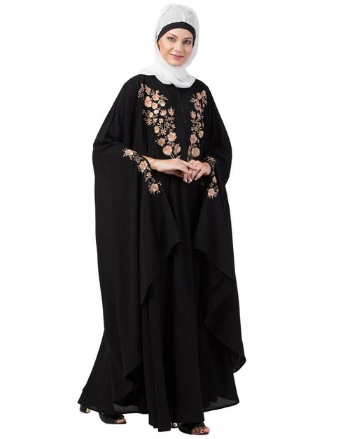 Muslim Neck Embroidered Irani Kaftan Black