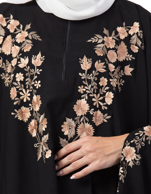 Muslim Neck Embroidered Irani Kaftan Black