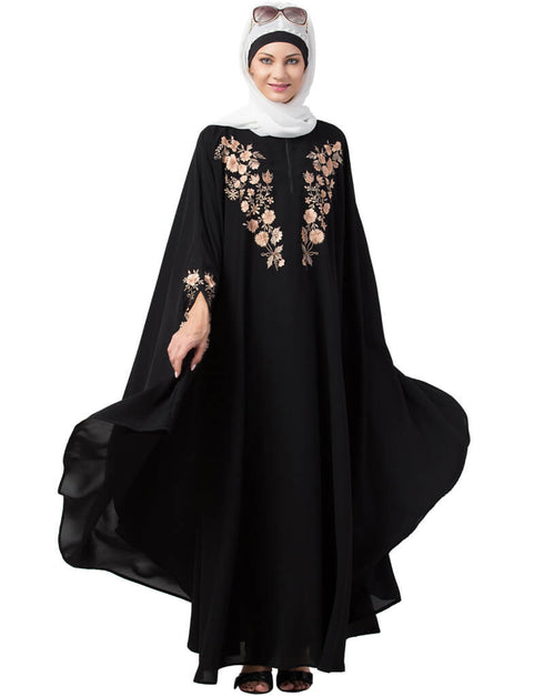 Muslim Neck Embroidered Irani Kaftan Black