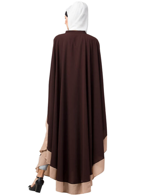 Modest Center Embroidered with Contrast band Irani Kaftan Brown