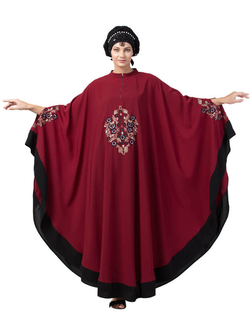 Islamic Center Embroidered with Contrast band Irani Kaftan Maroon