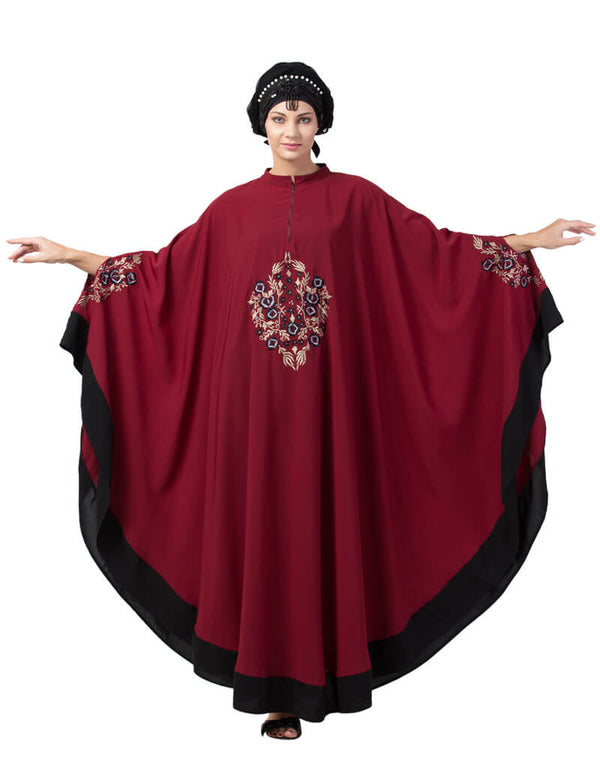Islamic Center Embroidered with Contrast band Irani Kaftan Maroon