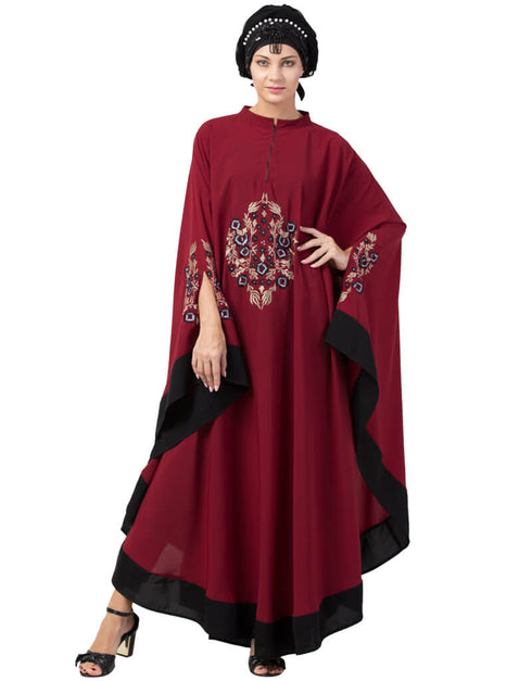 Islamic Center Embroidered with Contrast band Irani Kaftan Maroon