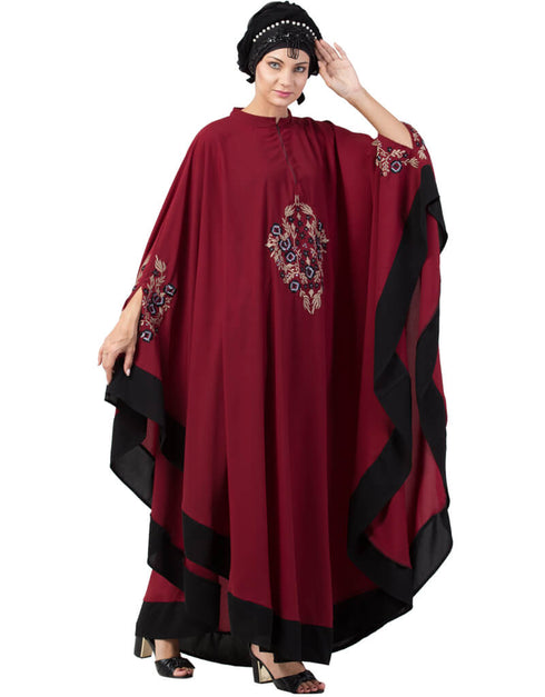 Islamic Center Embroidered with Contrast band Irani Kaftan Maroon