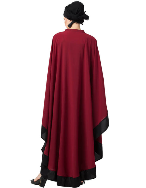 Islamic Center Embroidered with Contrast band Irani Kaftan Maroon