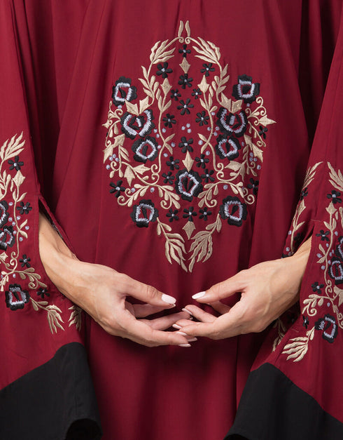 Islamic Center Embroidered with Contrast band Irani Kaftan Maroon