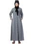 Women Front open Printed Denim Abaya Grey