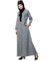 Women Front open Printed Denim Abaya Grey