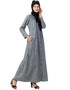 Women Front open Printed Denim Abaya Grey