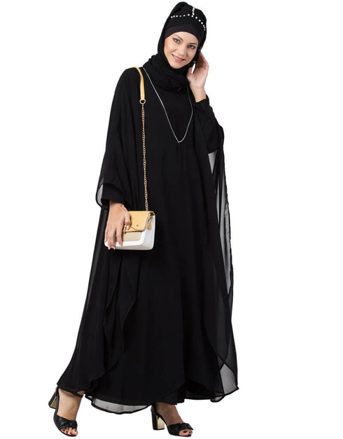 Muslimah Dabble layer kaftan cum Abaya Black