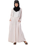 Chic contrast piping gather at waist flare Abaya Light Pink