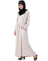 Chic contrast piping gather at waist flare Abaya Light Pink