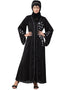 Trendy Front open Hand embroidered Nida Dubai Kaftan Black