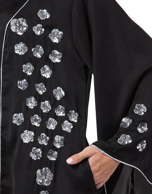 Trendy Front open Hand embroidered Nida Dubai Kaftan Black