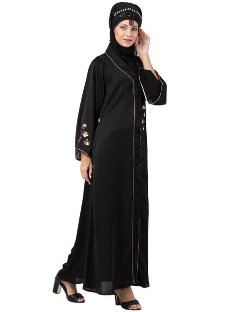 Modern Front open Hand embroidered Nida Dubai Kaftan Black