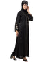 Modern Front open Hand embroidered Nida Dubai Kaftan Black