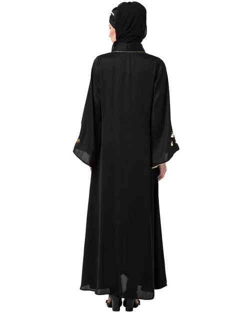 Modern Front open Hand embroidered Nida Dubai Kaftan Black