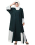 Islamic Bottom and Sleeve embroidered fabric with extra Jacket at front Abaya Green