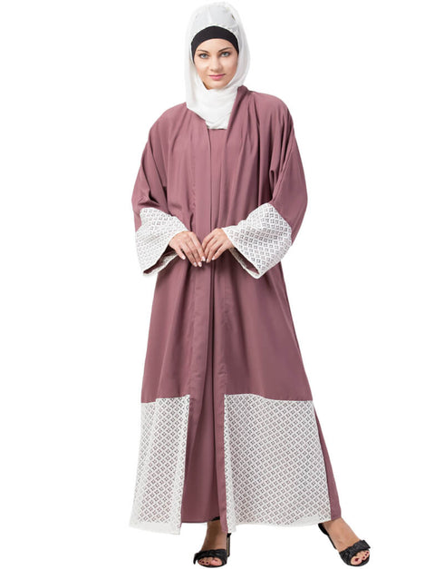 Muslimah Bottom and Sleeve Embroidered Fabric With Extra Jacket at Front Abaya Pink
