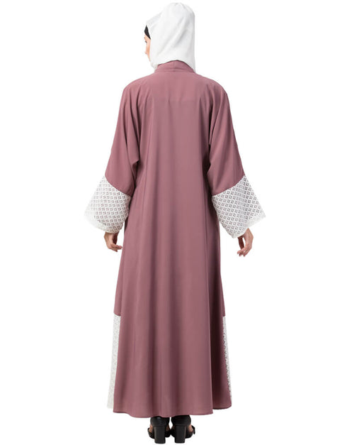Muslimah Bottom and Sleeve Embroidered Fabric With Extra Jacket at Front Abaya Pink