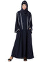 Trendy Front Open With Embroidered Hijab Kaftan Nacy Blue