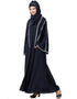 Trendy Front Open With Embroidered Hijab Kaftan Nacy Blue