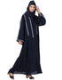 Trendy Front Open With Embroidered Hijab Kaftan Nacy Blue