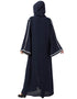 Trendy Front Open With Embroidered Hijab Kaftan Nacy Blue