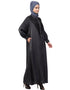 Muslim Diamond Beads Front open Abaya Dark Grey