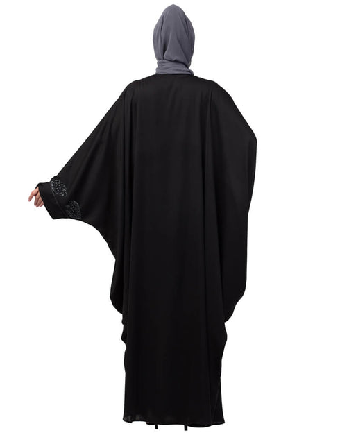 Modest Front and Sleeve hand embroidered Kaftan Black