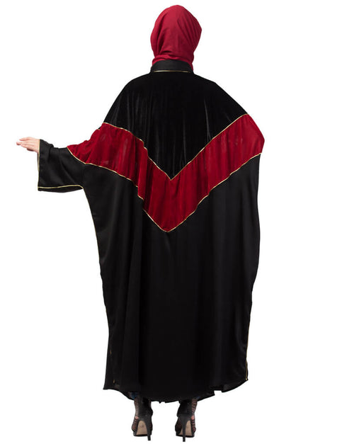Muslimah Velvet contrast triangle front open Dubai Kaftan Black