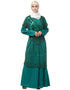 Chic Two Piece Butterfly sleeve Fully Beaded Abaya Green