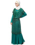 Chic Two Piece Butterfly sleeve Fully Beaded Abaya Green