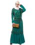 Chic Two Piece Butterfly sleeve Fully Beaded Abaya Green