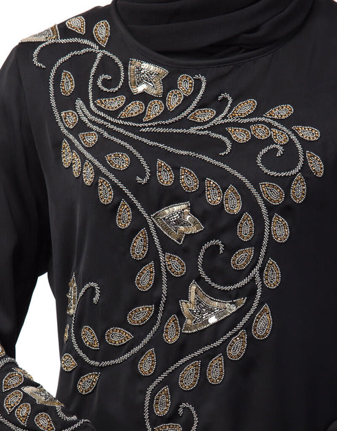 Modern Stone hand work at front and sleeve A line Abaya Black
