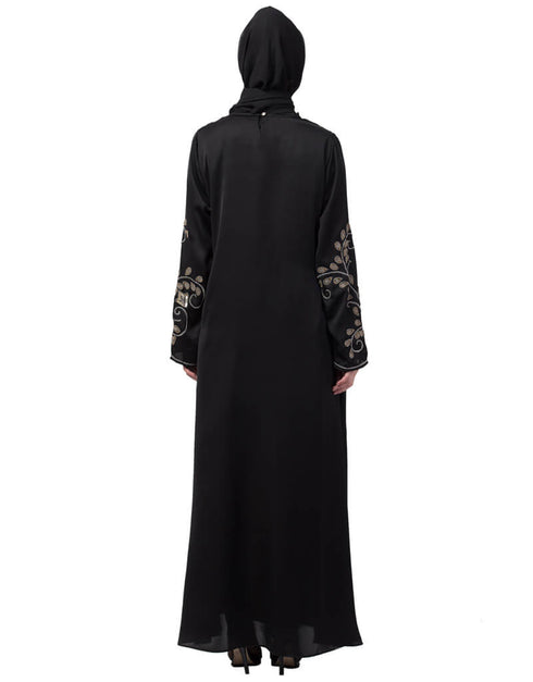 Modern Stone hand work at front and sleeve A line Abaya Black