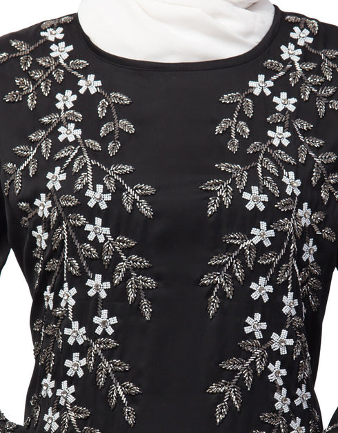 Dubai Front and Sleeve hand embroidered Party Abaya Black