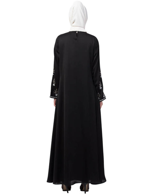 Dubai Front and Sleeve hand embroidered Party Abaya Black