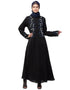 Muslim Front and Sleeve hand embroidered Party Abaya Black