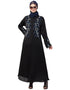 Muslim Front and Sleeve hand embroidered Party Abaya Black