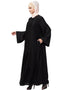 Modest Front Open Pleated embroidered Abaya Black