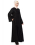 Modest Front Open Pleated embroidered Abaya Black