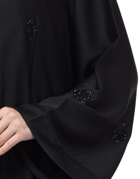 Modest Front Open Pleated embroidered Abaya Black