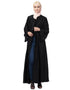 Modest Front Open Pleated embroidered Abaya Black