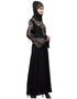 Islamic Neck and Sleeve Resham Embroidered A line Party Abaya Black