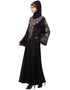Islamic Neck and Sleeve Resham Embroidered A line Party Abaya Black