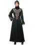 Arabic Neck and Sleeve Resham Embroidered A line Party Abaya Green