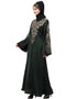 Arabic Neck and Sleeve Resham Embroidered A line Party Abaya Green