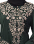Arabic Neck and Sleeve Resham Embroidered A line Party Abaya Green