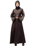 Women Neck and Sleeve Resham Embroidered A line Party Abaya Brown